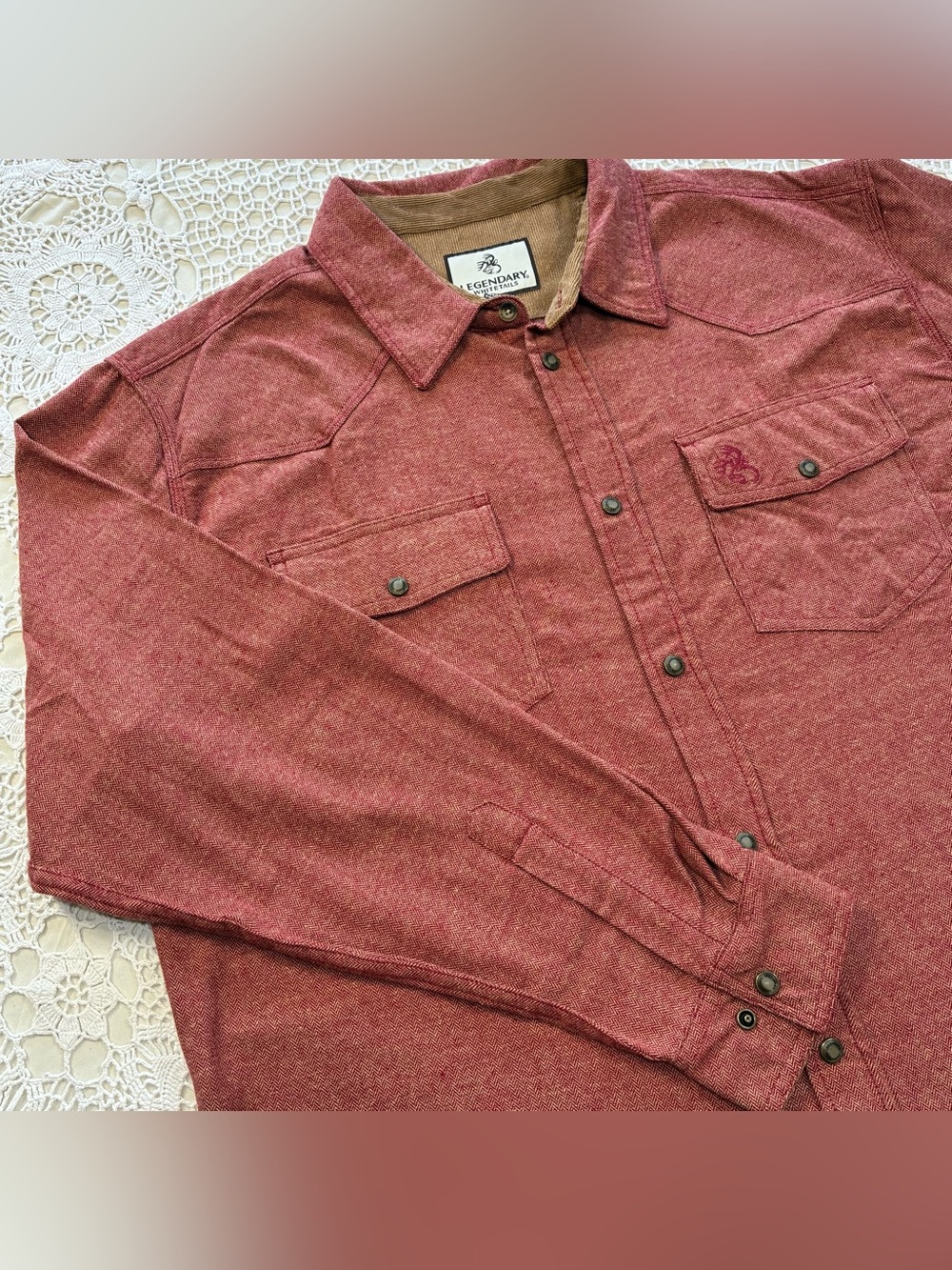 Legendary Whitetails Men's XL Rustic Red Herringbone Long Sleeve Snap Closures